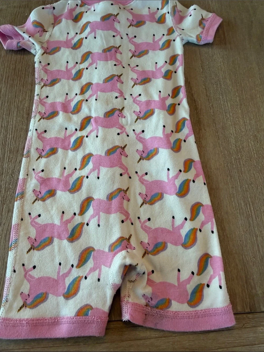 Hanna Andersson Pink and White Unicorn Zip Romper